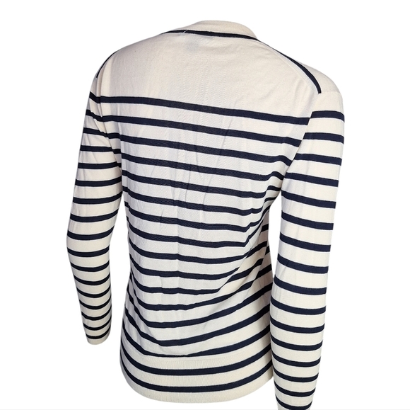 J. Crew Womens Striped VNeck Sweater Summerweight Cotton XSmall Cream/Blue Color - Picture 3 of 12